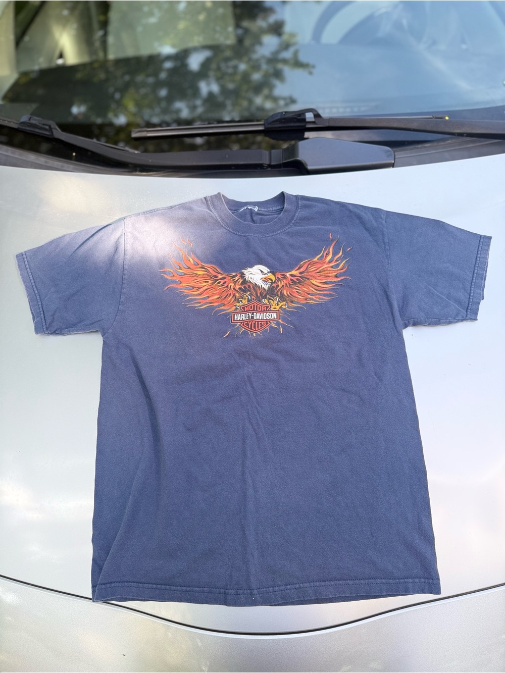 Harley-Davidson Navy Tee with Flaming Eagle Chest Graphic